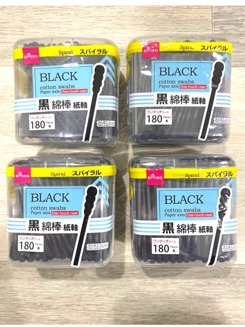 Lot of 4 Daiso Spiral Black Cotton Swabs Paper axis Ear Cleaning 180pcs Make Up